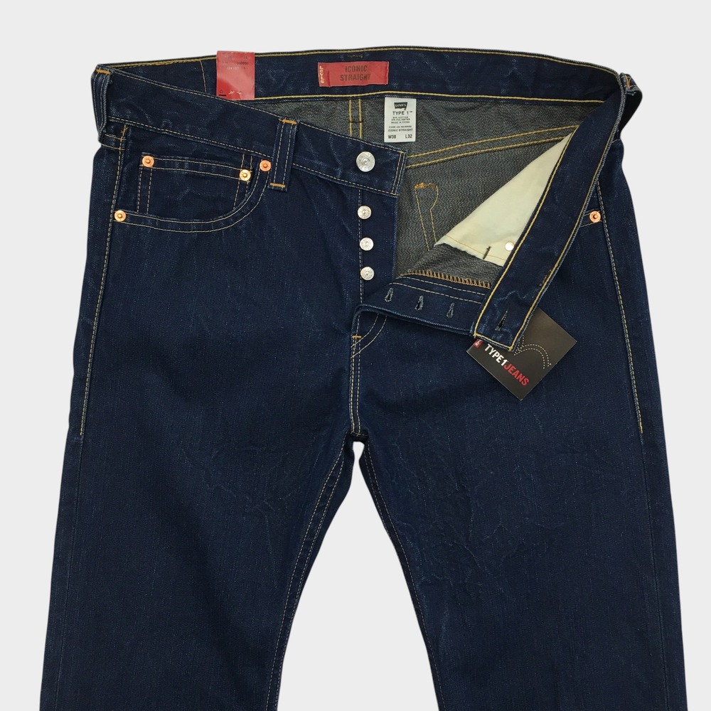 VINTAGE Y2K Levis Type 1 Iconic Straight Jeans Mens 38x32 Indigo Blue Denim NEW